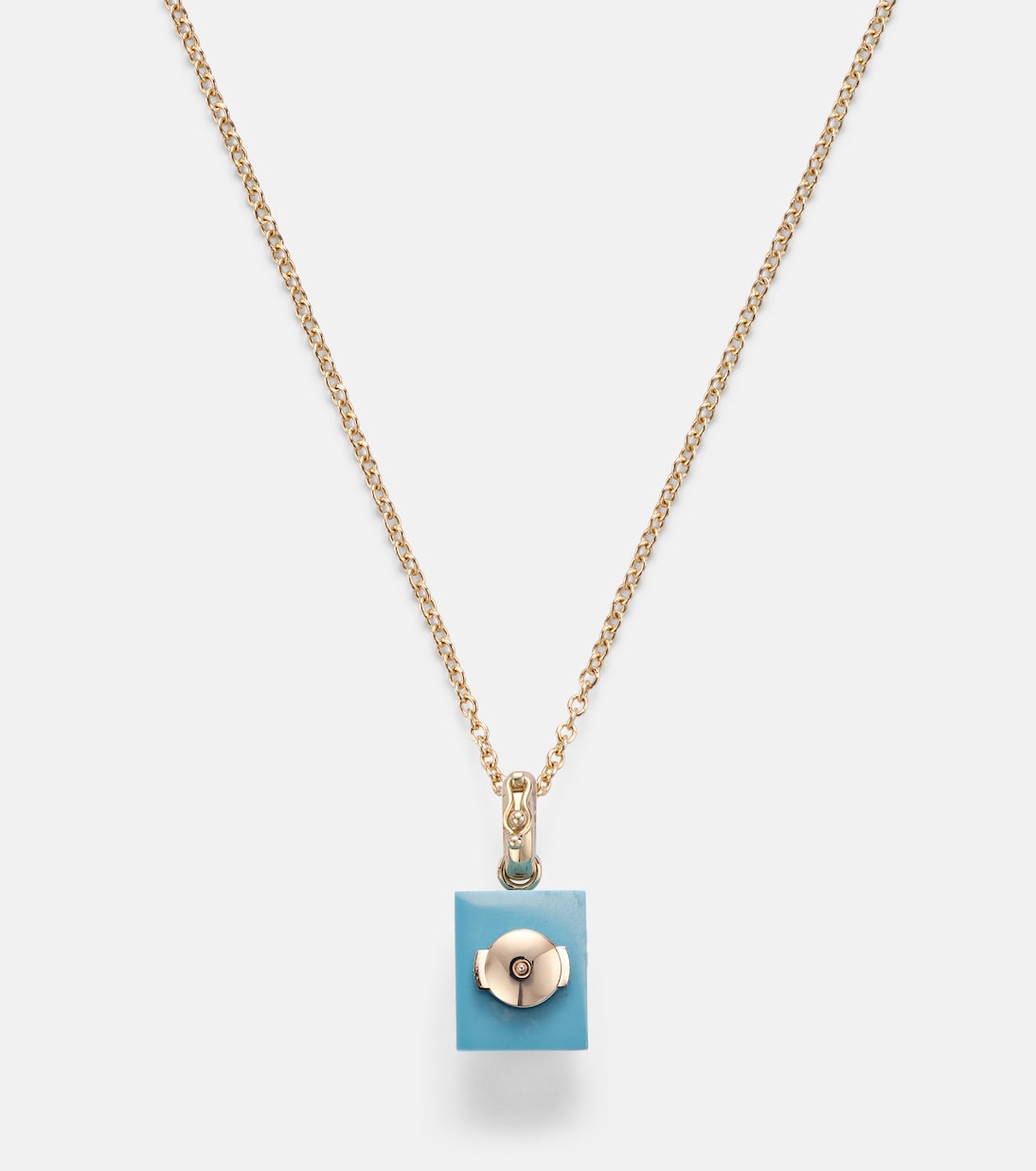 Set aus einzelnem Ohrring Palmier aus 9kt Gelbgold und Diamanten und Anhänger Le Cubo mit Türkis | Yvonne Léon