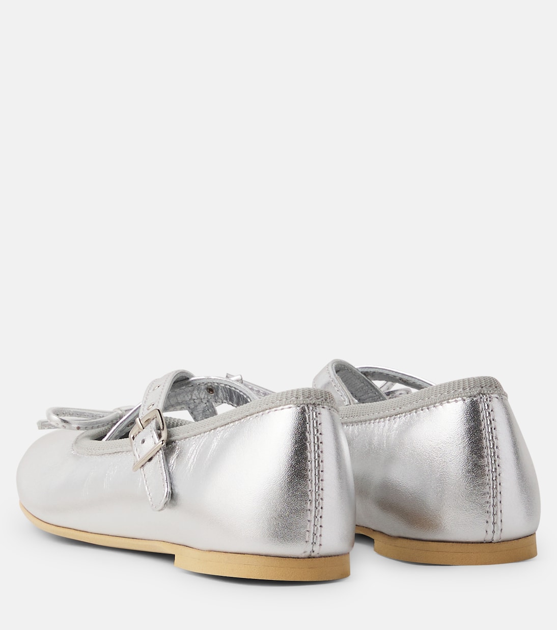Bow-detail metallic leather ballet flats | Monnalisa