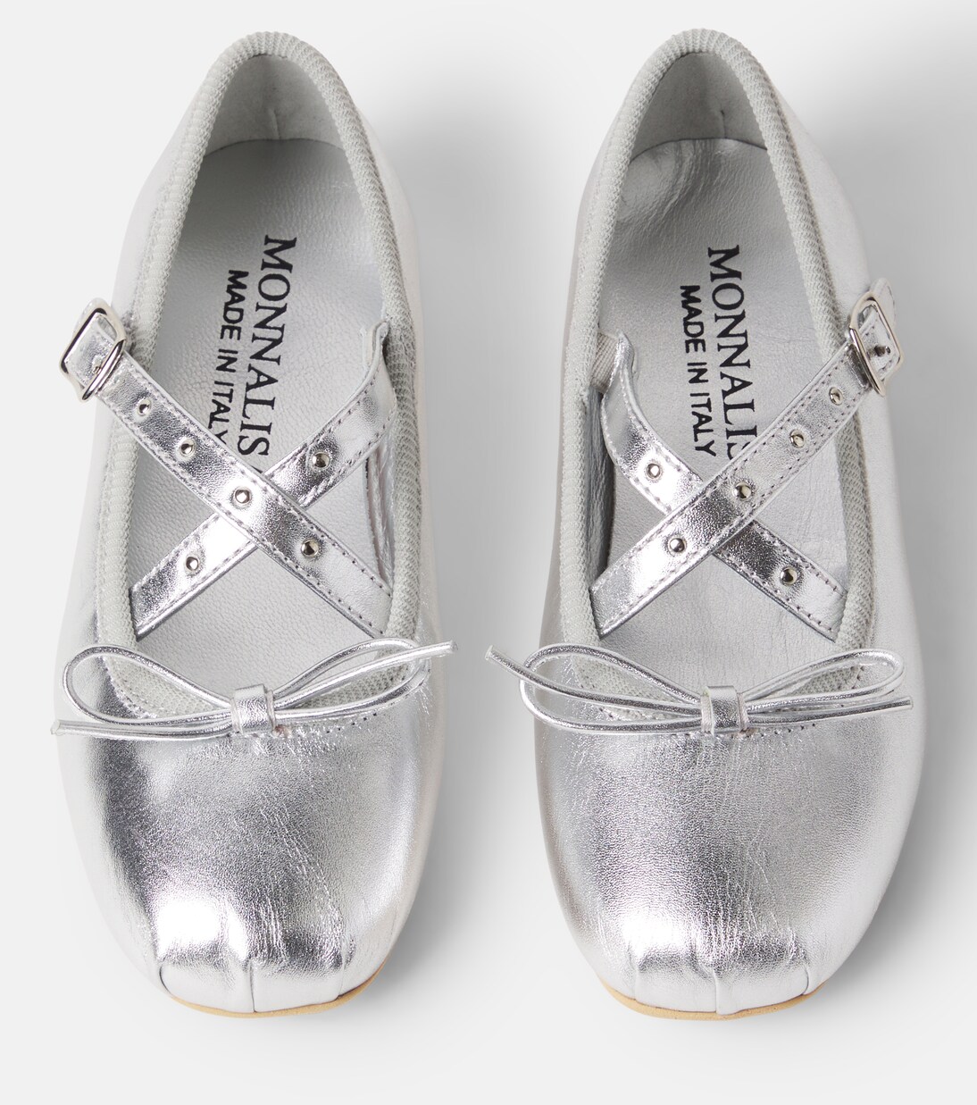 Bow-detail metallic leather ballet flats | Monnalisa