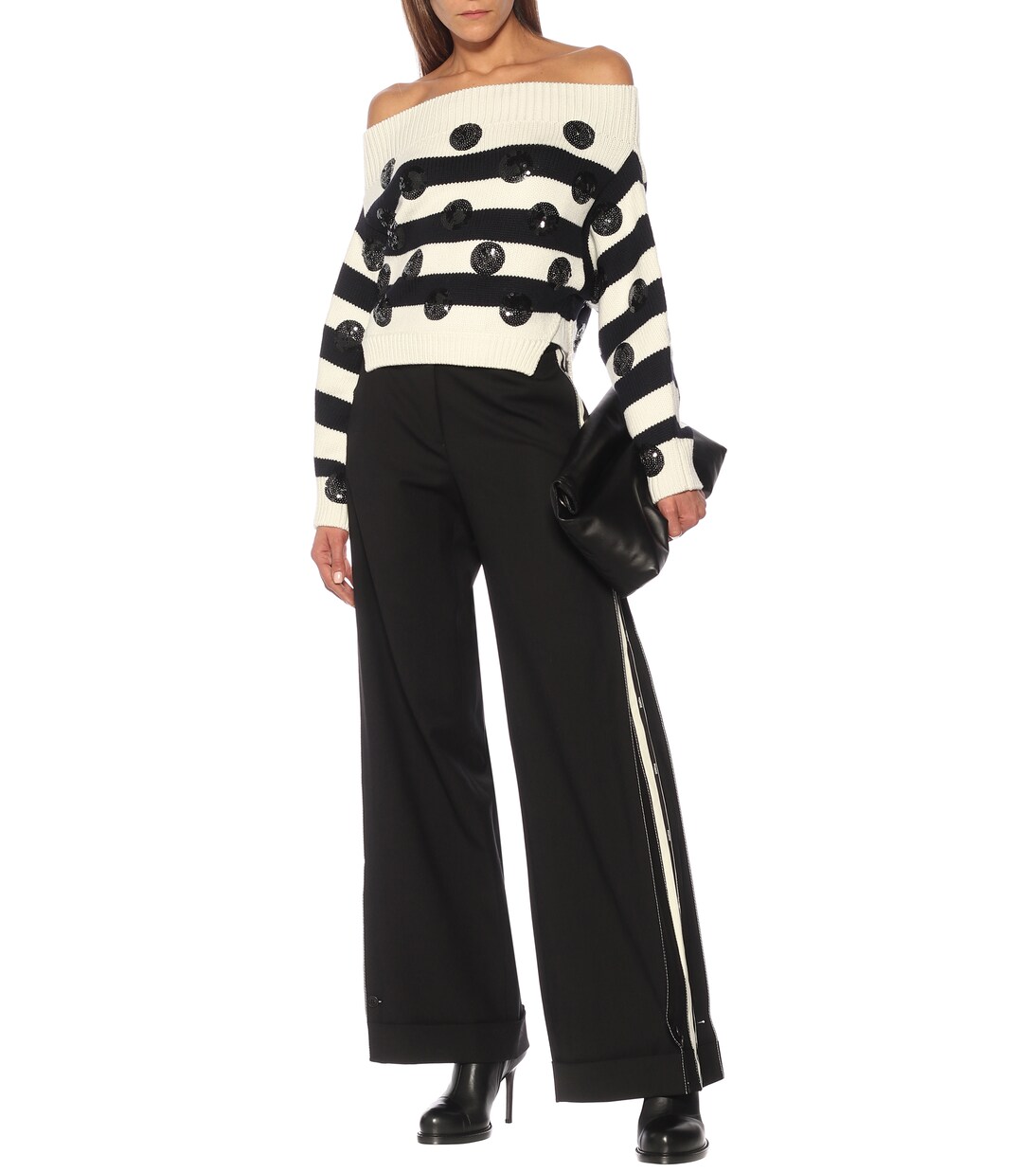 Pantalon ample à taille haute en laine mélangée | Monse