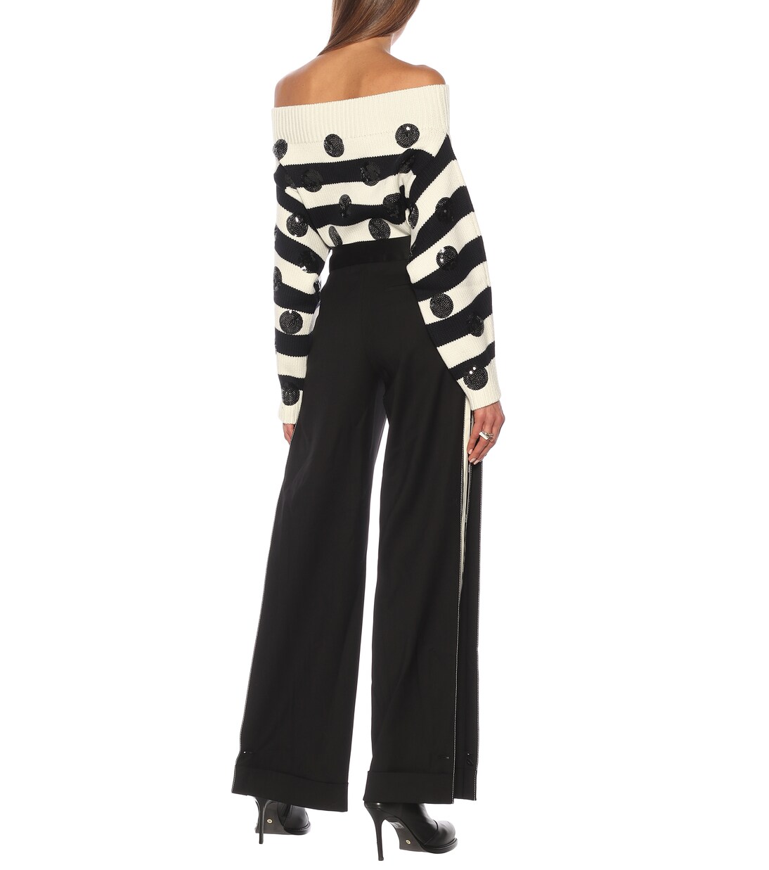 Pantalon ample à taille haute en laine mélangée | Monse