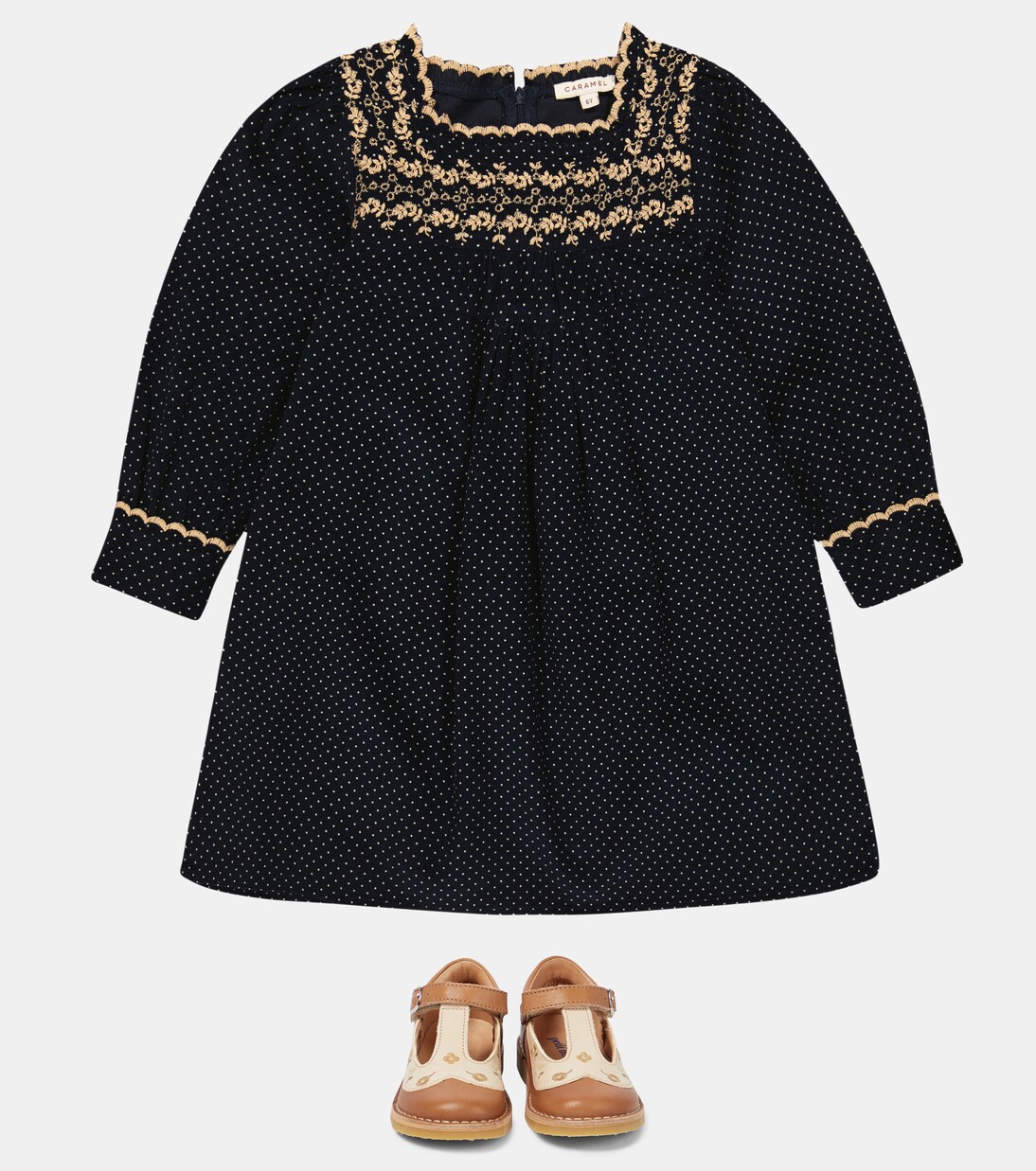 Robina polka-dot corduory dress | Caramel