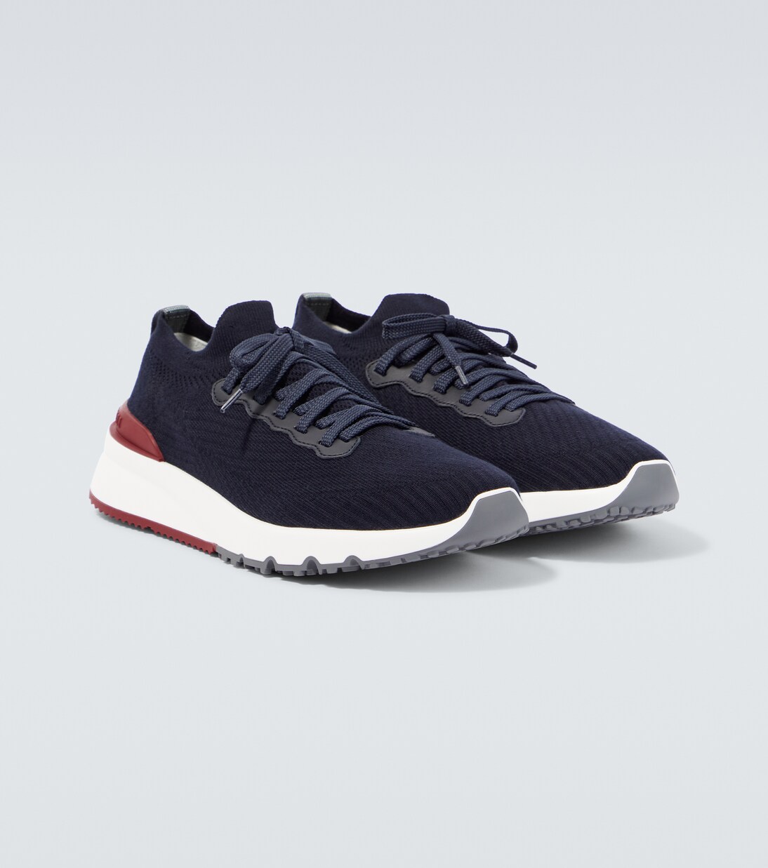 Sneakers aus Strick mit Leder | Brunello Cucinelli