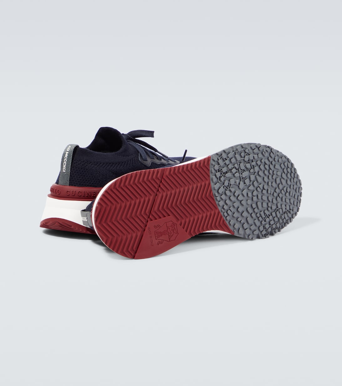 Sneakers aus Strick mit Leder | Brunello Cucinelli