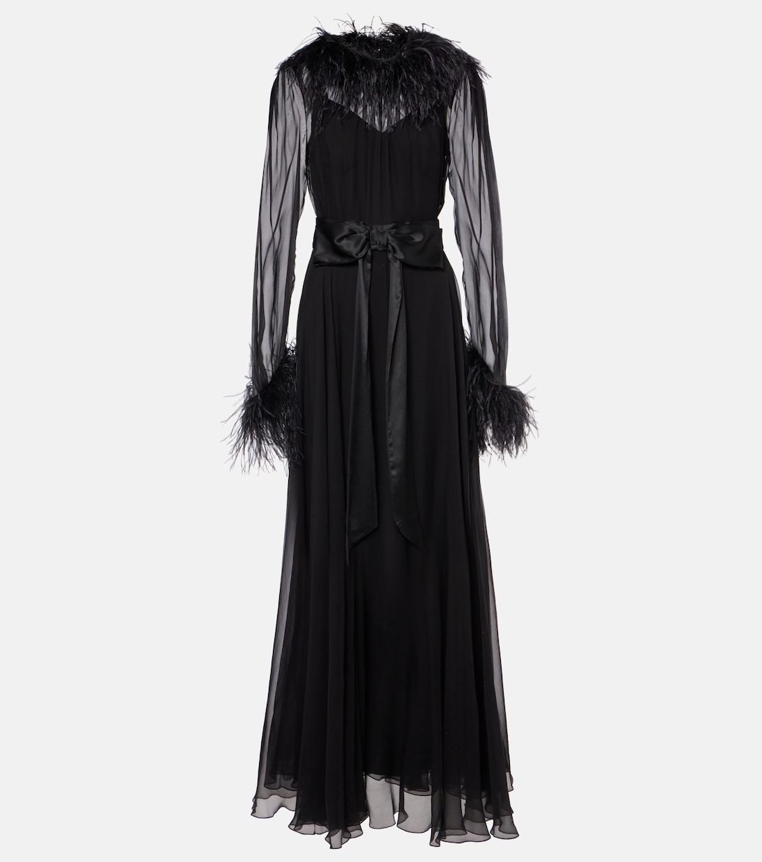 Feather-trimmed silk chiffon gown | Dolce&Gabbana