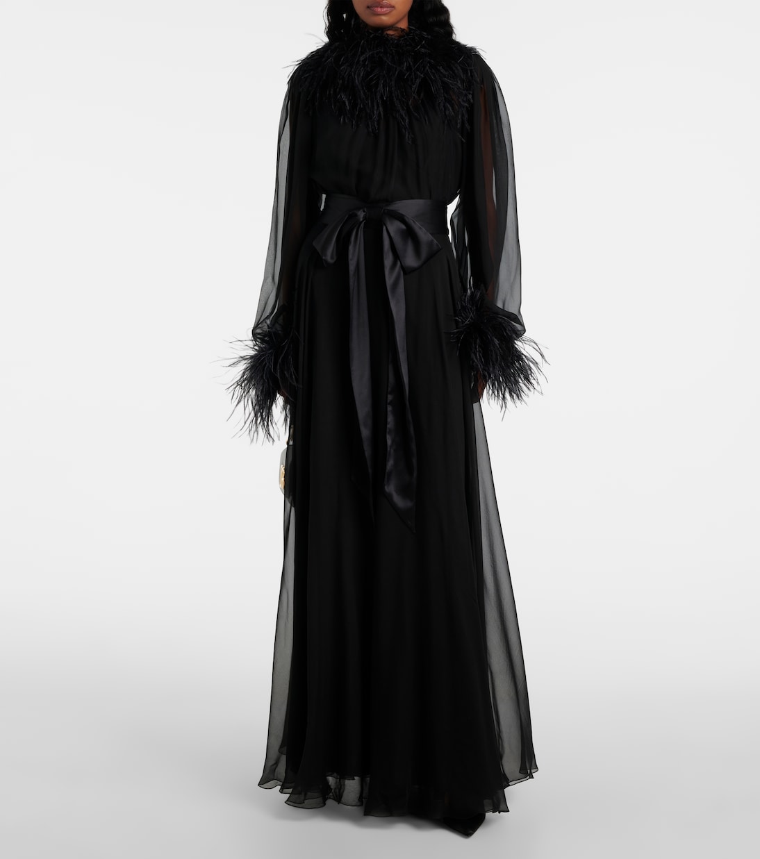 Feather-trimmed silk chiffon gown | Dolce&Gabbana