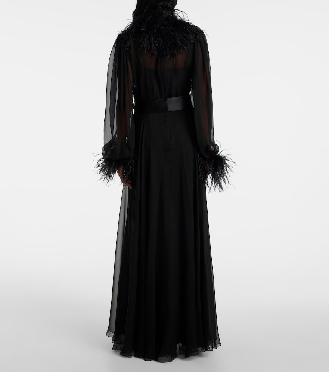 Feather-trimmed silk chiffon gown | Dolce&Gabbana
