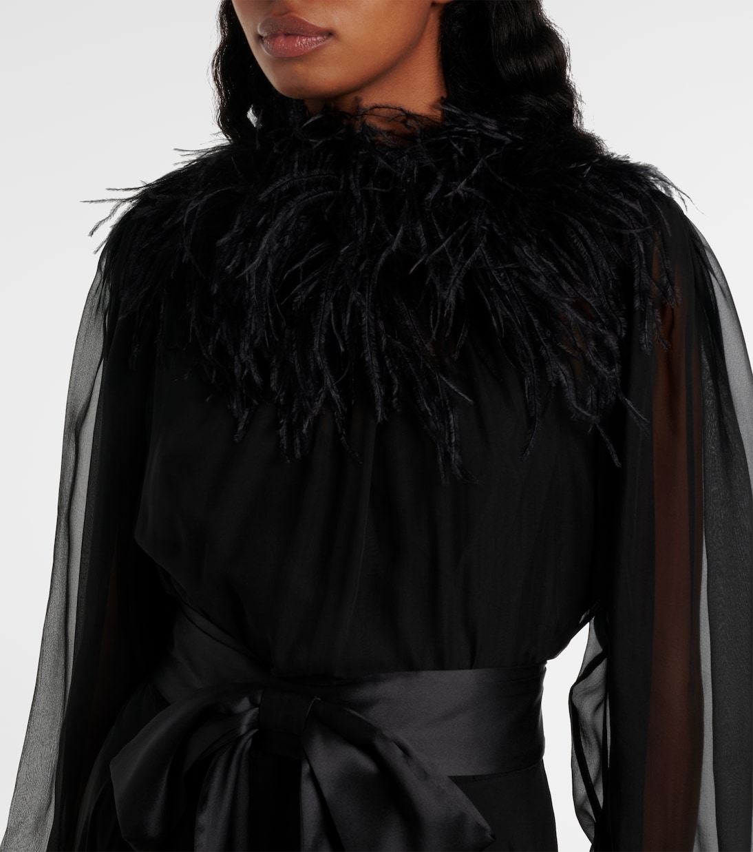 Feather-trimmed silk chiffon gown | Dolce&Gabbana