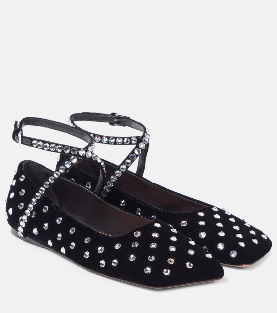 Ane Crystal lace-up velvet ballet flats | Amina Muaddi