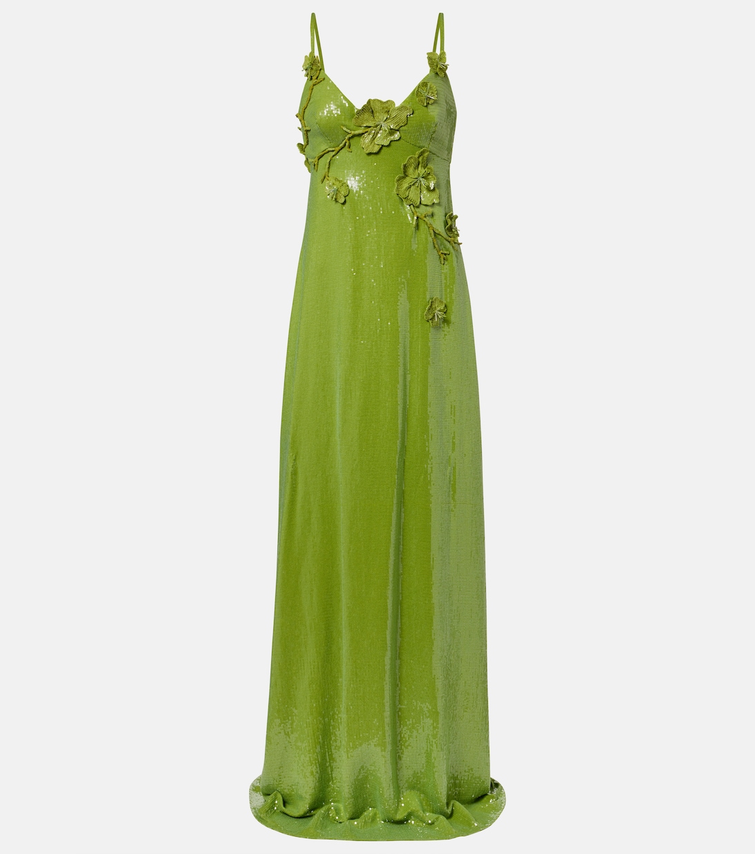 Floral-appliqué sequined jersey gown | Oscar de la Renta