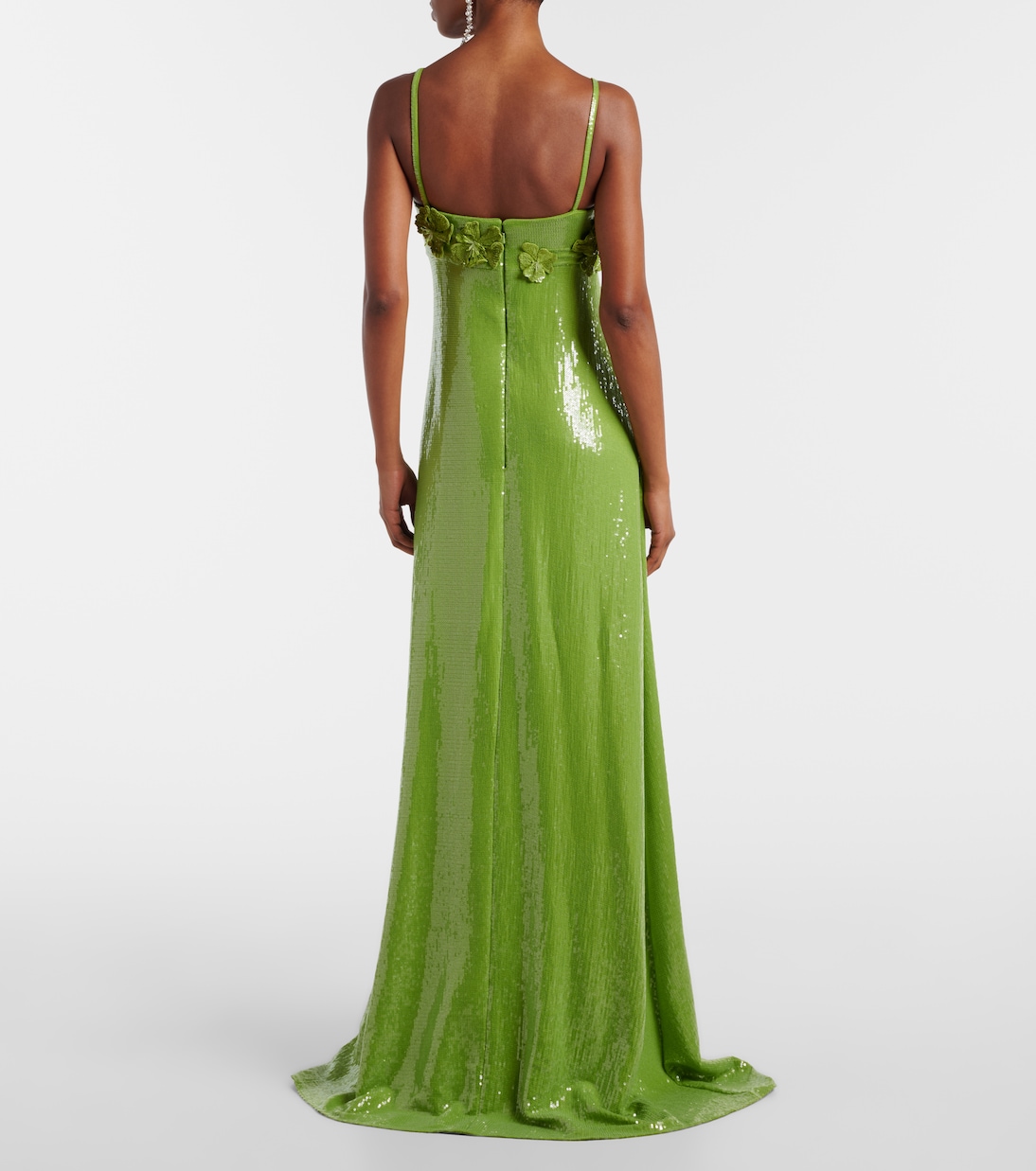 Floral-appliqué sequined jersey gown | Oscar de la Renta