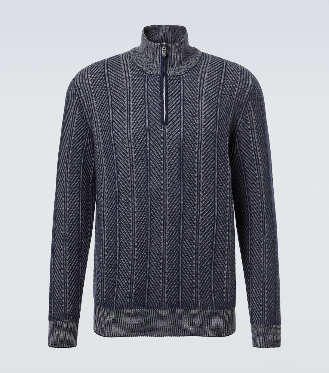 Herringbone cashmere half-zip sweater | Brunello Cucinelli