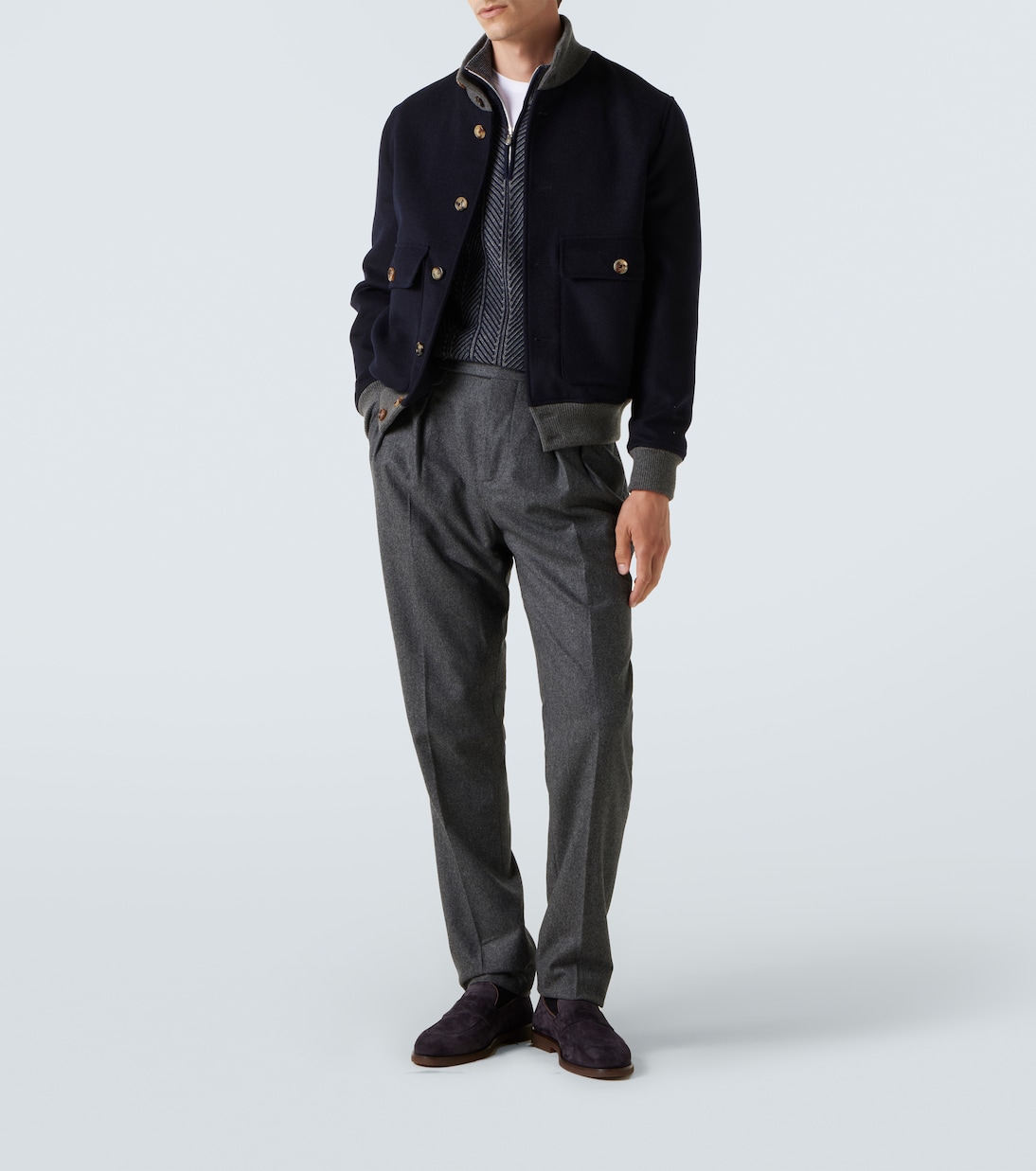 Herringbone cashmere half-zip sweater | Brunello Cucinelli