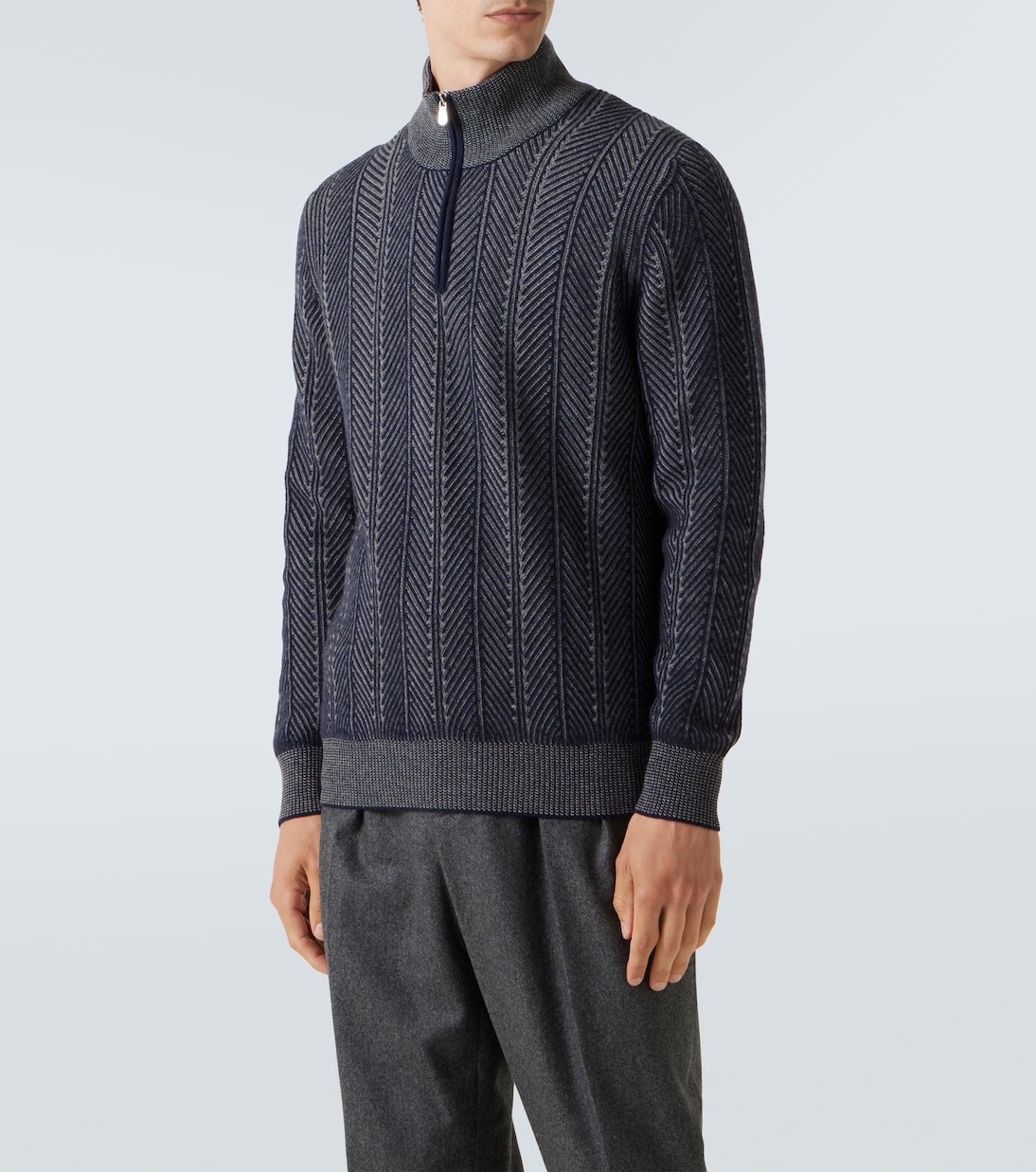 Herringbone cashmere half-zip sweater | Brunello Cucinelli