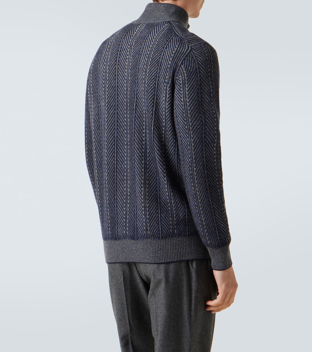 Herringbone cashmere half-zip sweater | Brunello Cucinelli