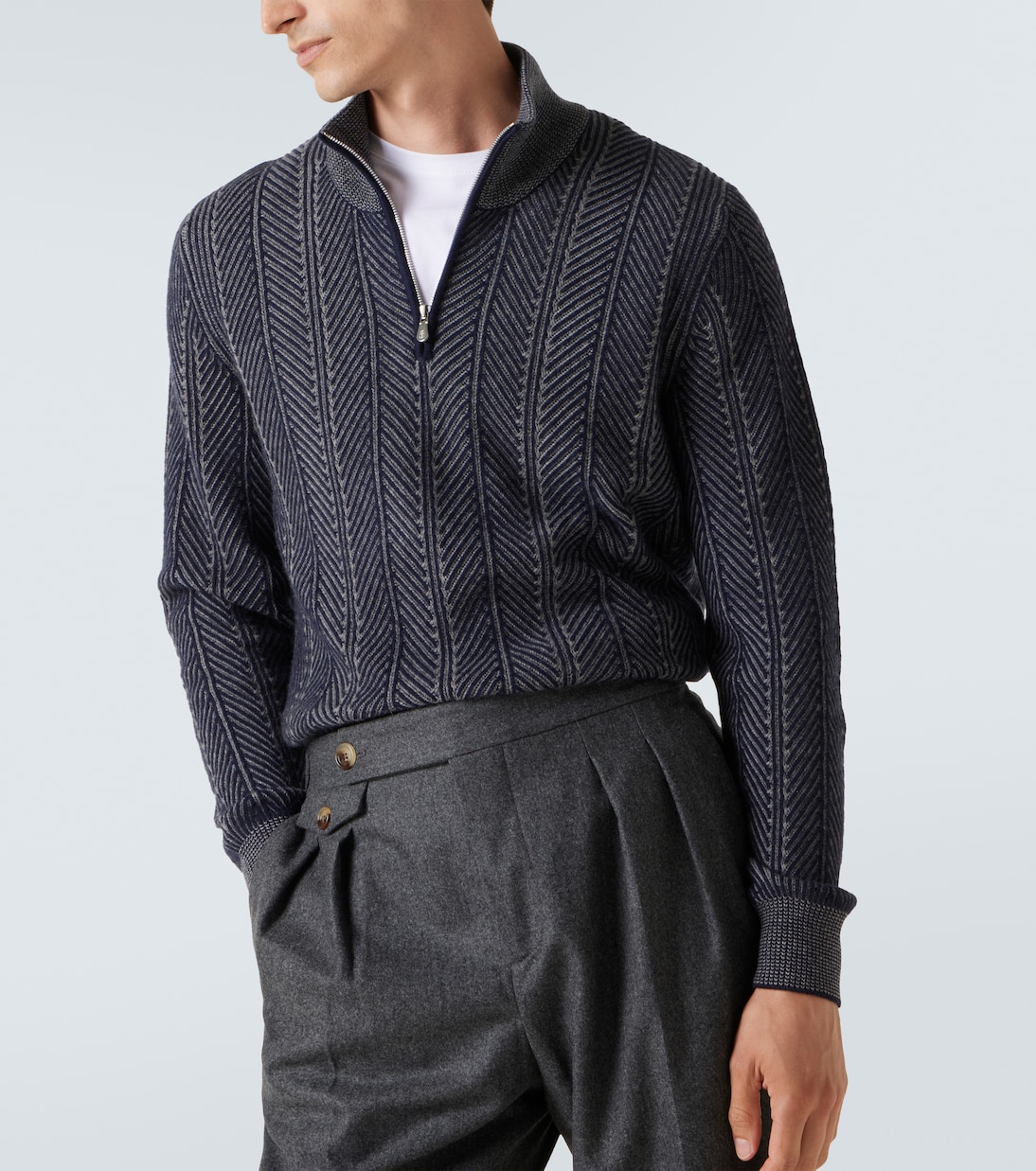 Herringbone cashmere half-zip sweater | Brunello Cucinelli