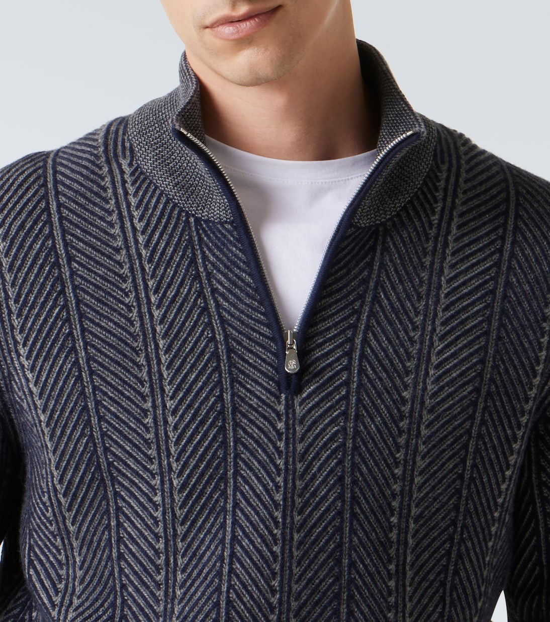 Herringbone cashmere half-zip sweater | Brunello Cucinelli