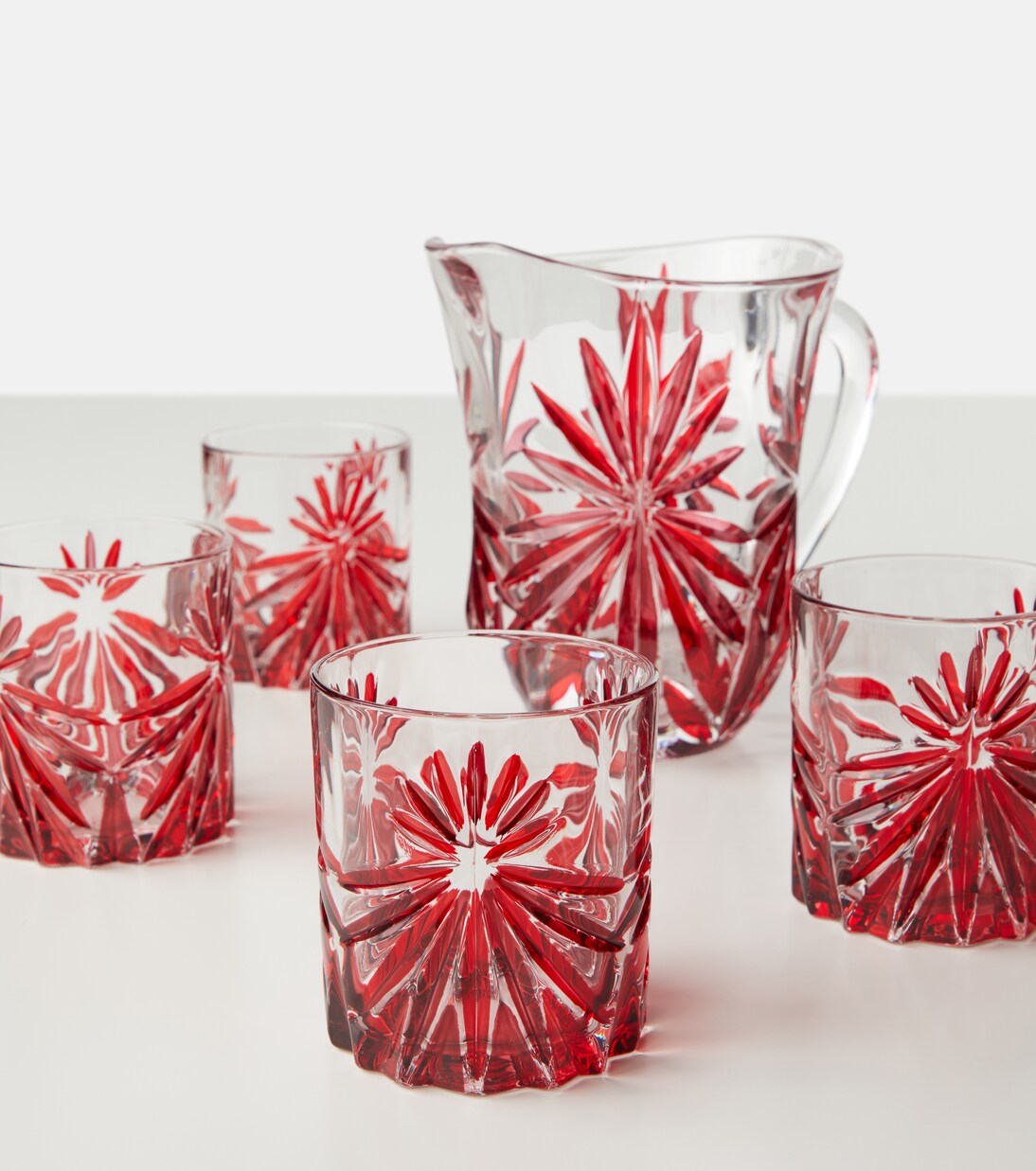 Set de 4 vasos y jarra de cristal floral | Les-Ottomans