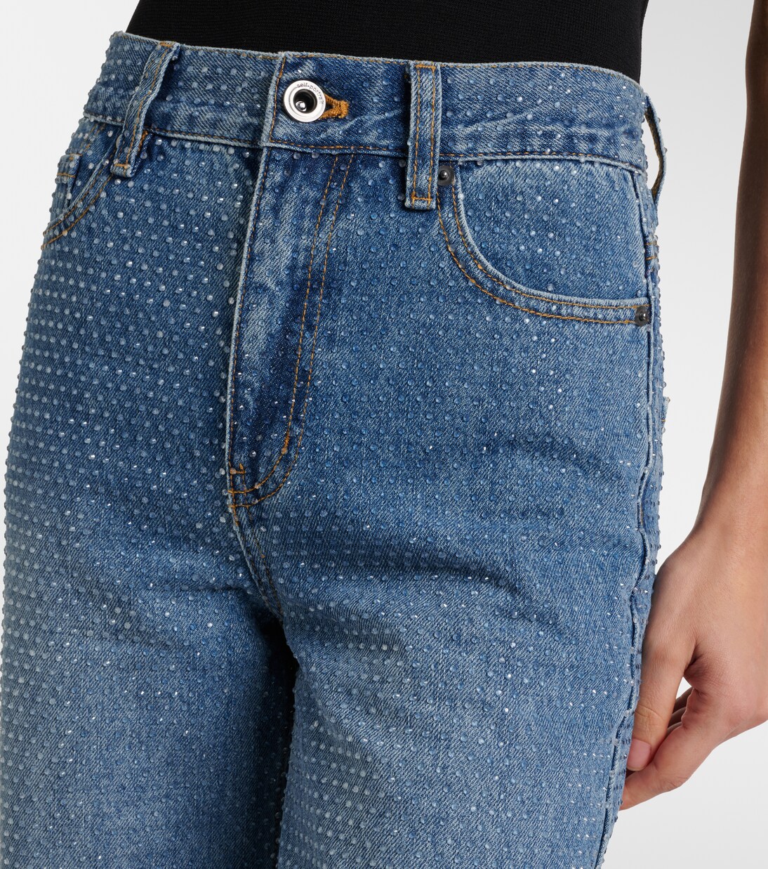 High-Rise Straight Jeans mit Kristallen | Self-Portrait