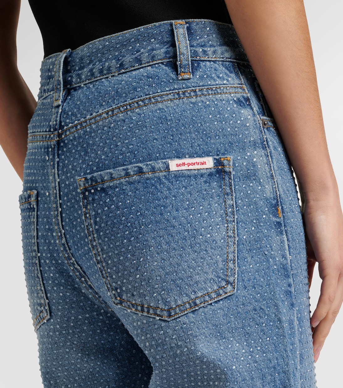 High-Rise Straight Jeans mit Kristallen | Self-Portrait
