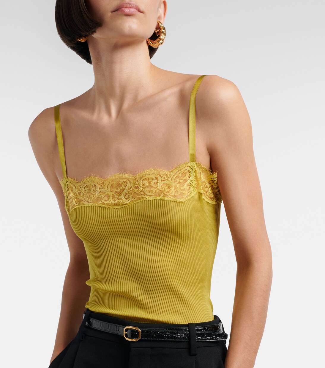 Lace-trimmed ribbed-knit silk camisole | Saint Laurent