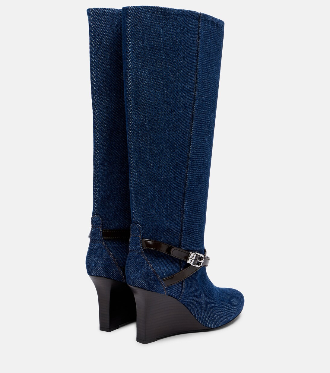 Kat denim knee-high wedge boots | Ganni