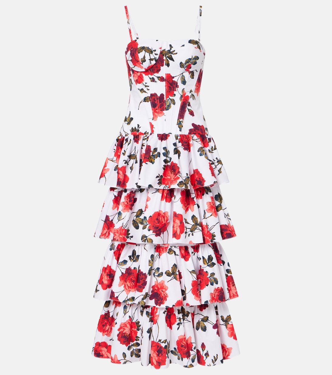Floral tiered cotton-blend corset dress | Carolina Herrera