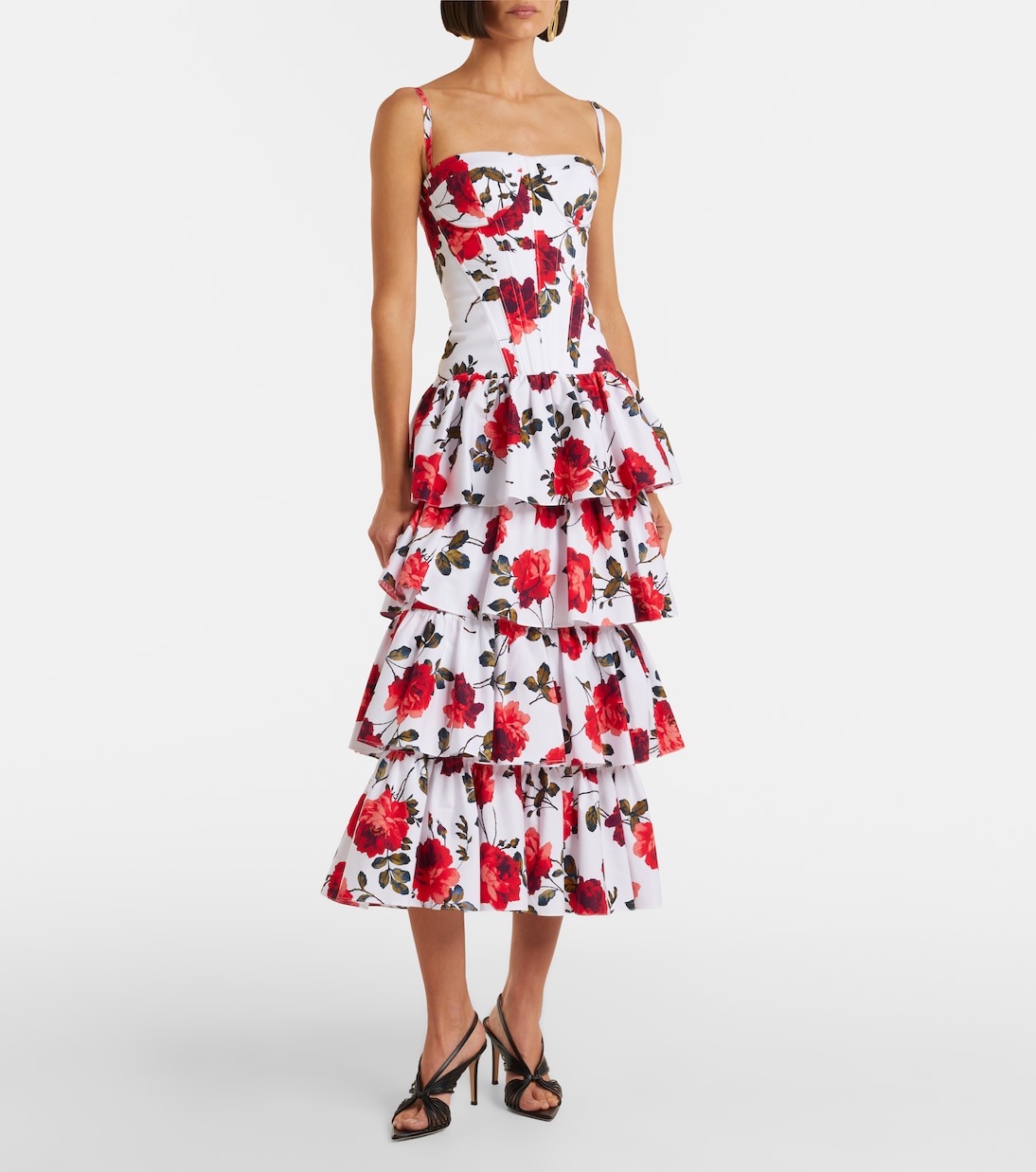 Floral tiered cotton-blend corset dress | Carolina Herrera