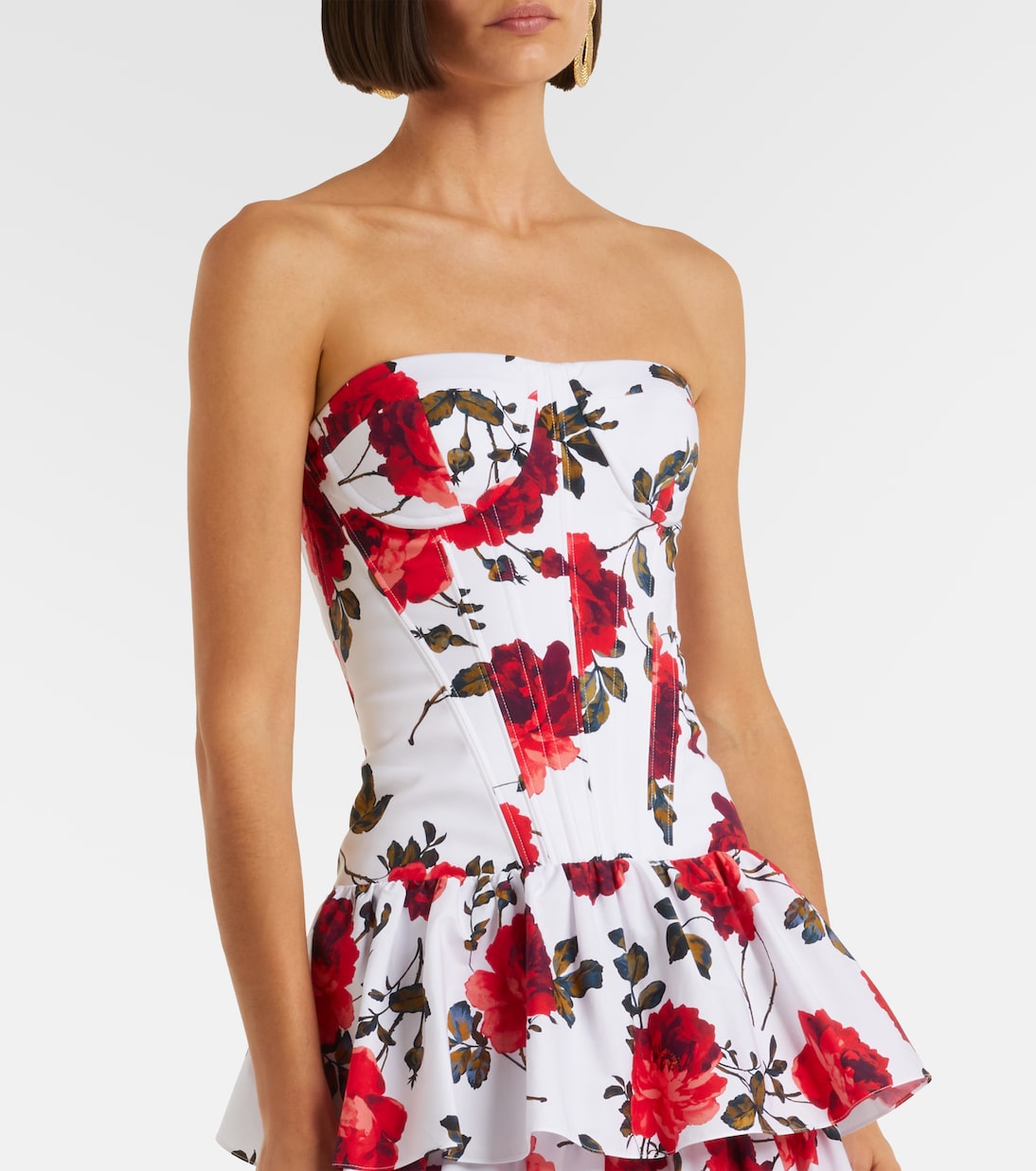 Floral tiered cotton-blend corset dress | Carolina Herrera