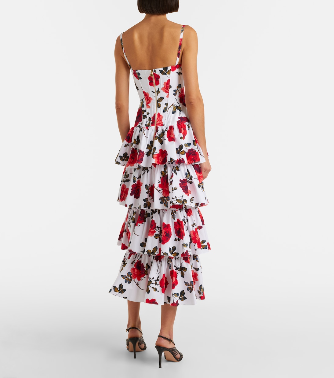Floral tiered cotton-blend corset dress | Carolina Herrera