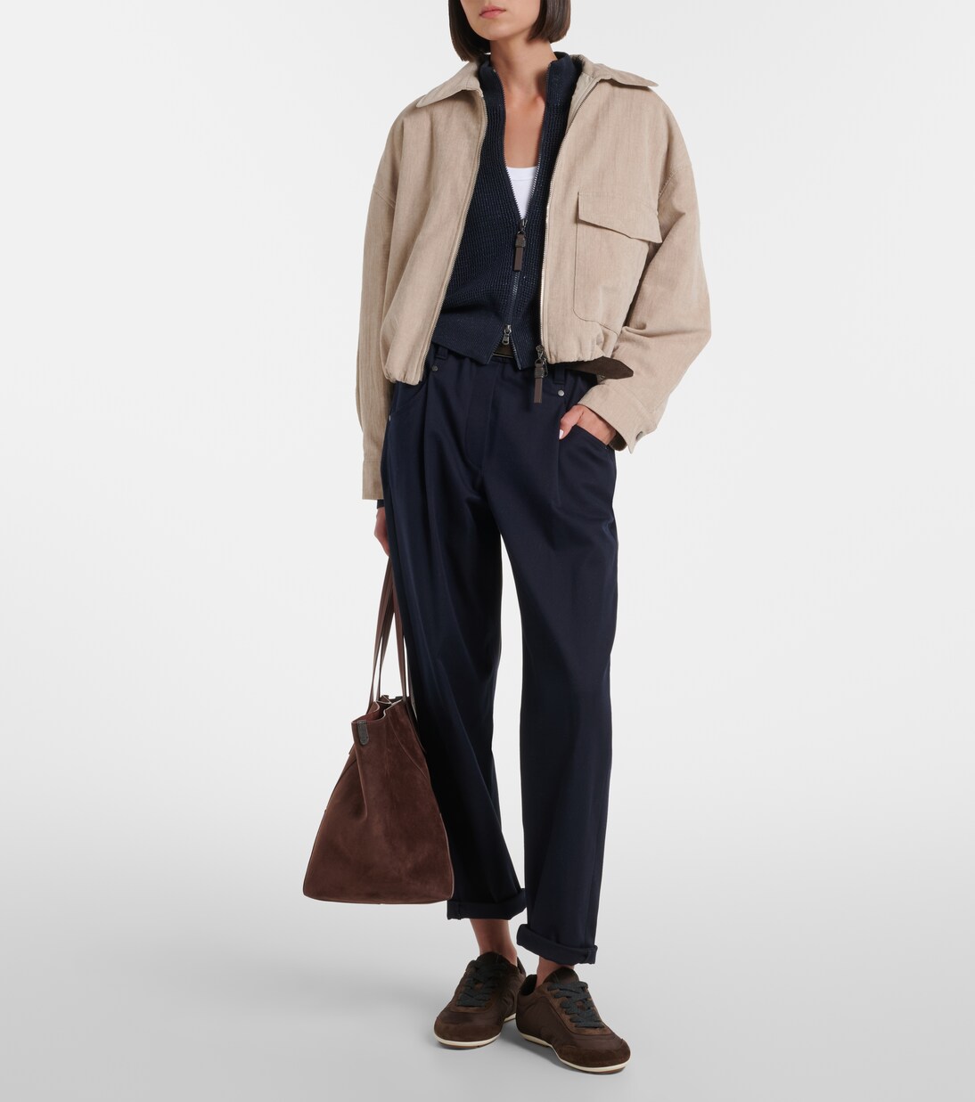 Pantalones rectos en mezcla de algodón con cuentas Monili | Brunello Cucinelli