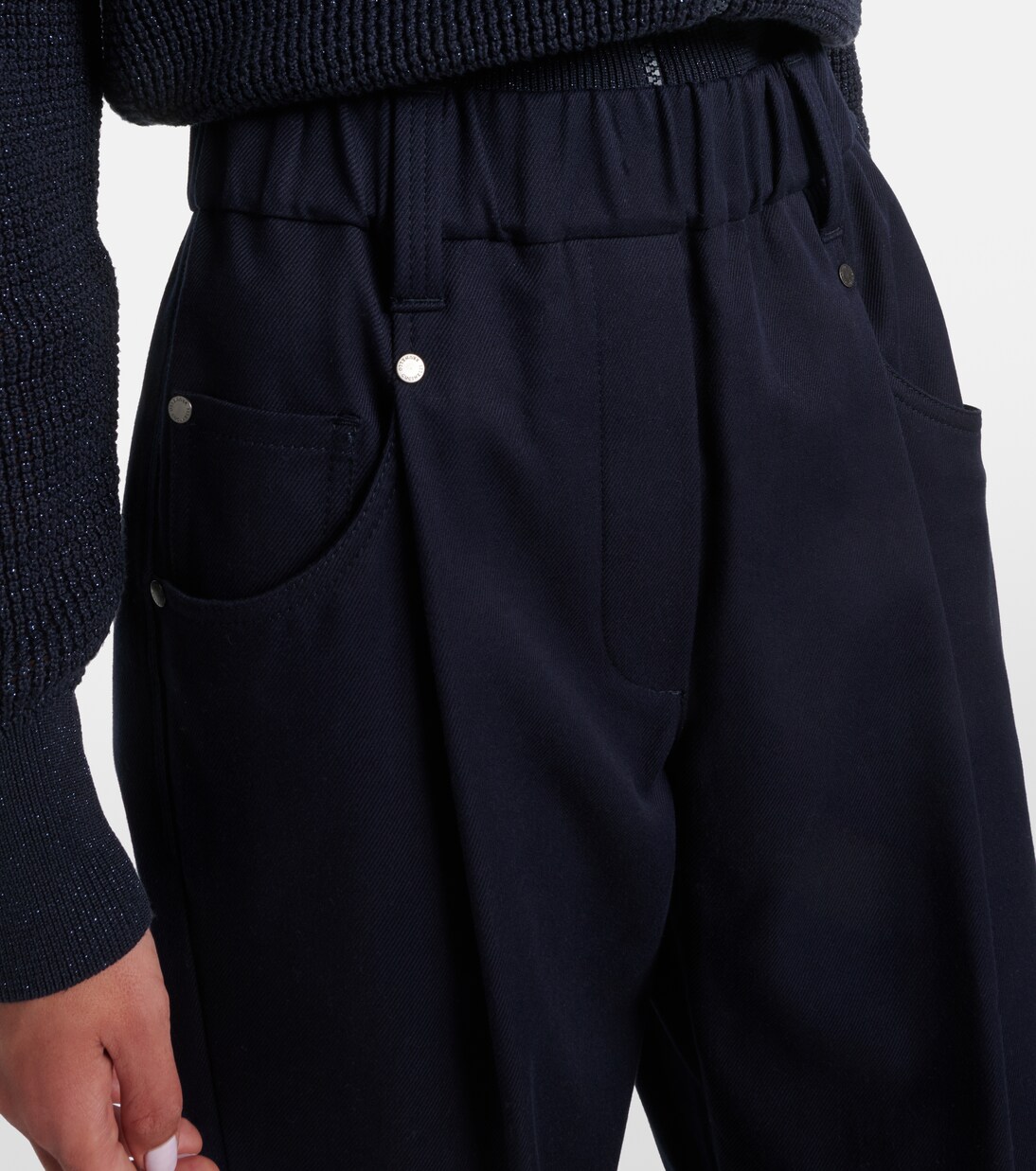 Pantalones rectos en mezcla de algodón con cuentas Monili | Brunello Cucinelli