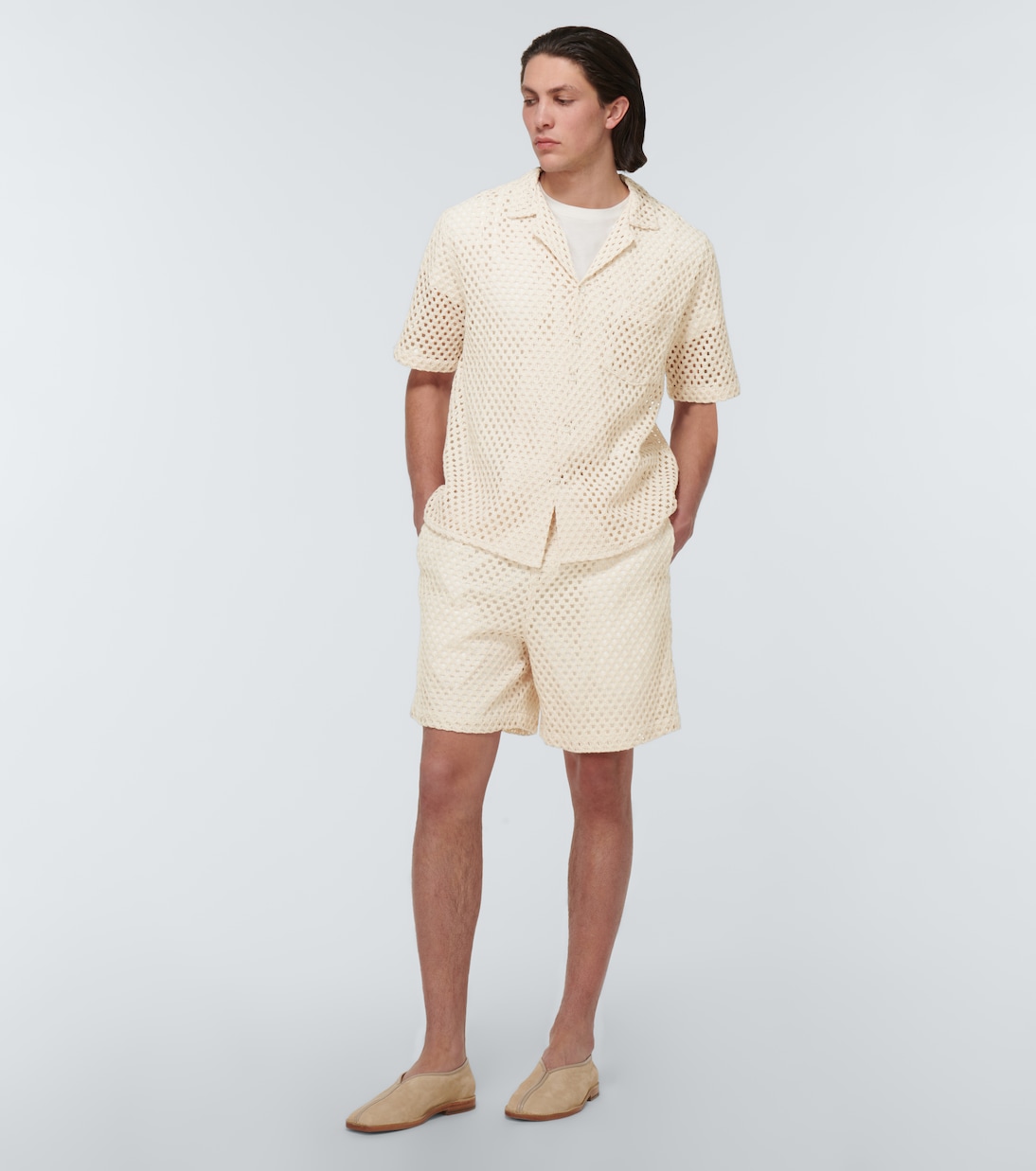 Shorts in misto cotone con occhielli | Commas
