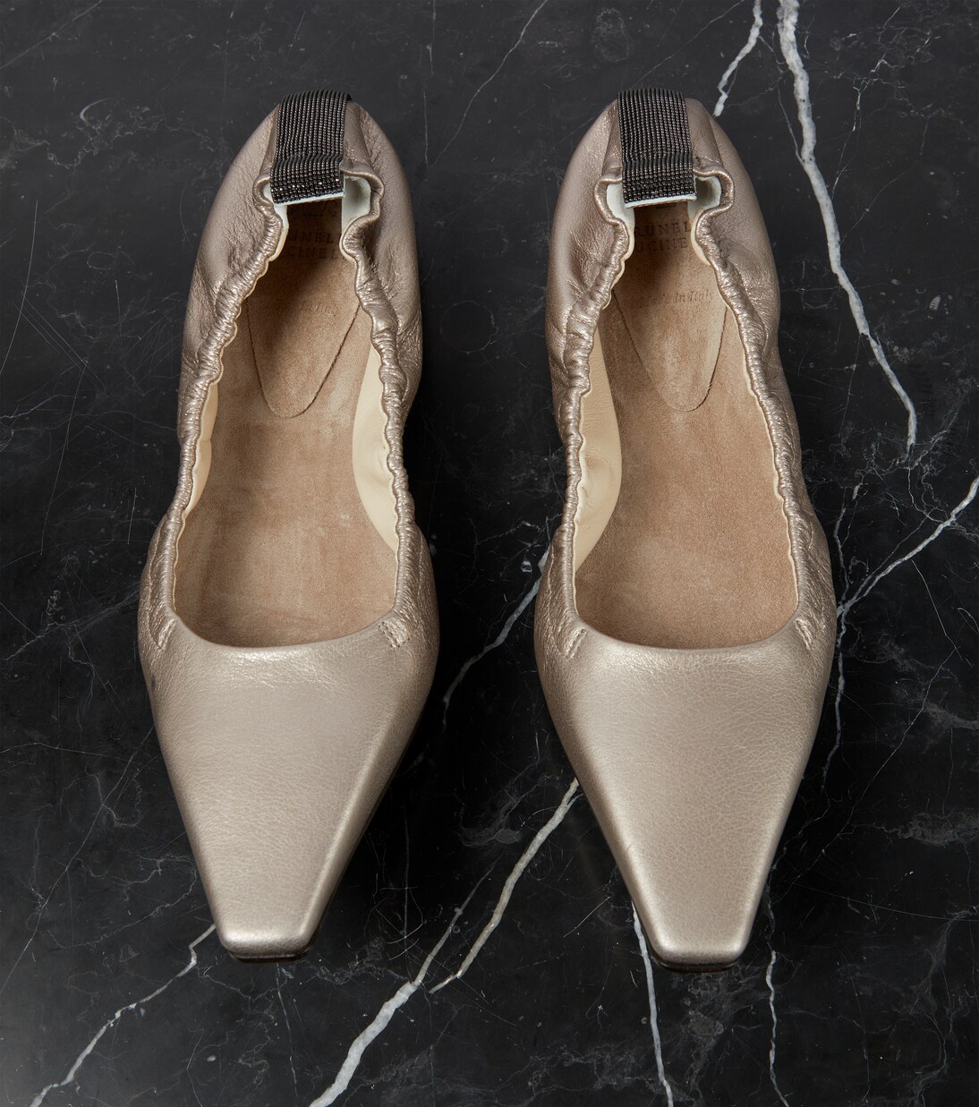 Bailarinas de piel metalizada | Brunello Cucinelli