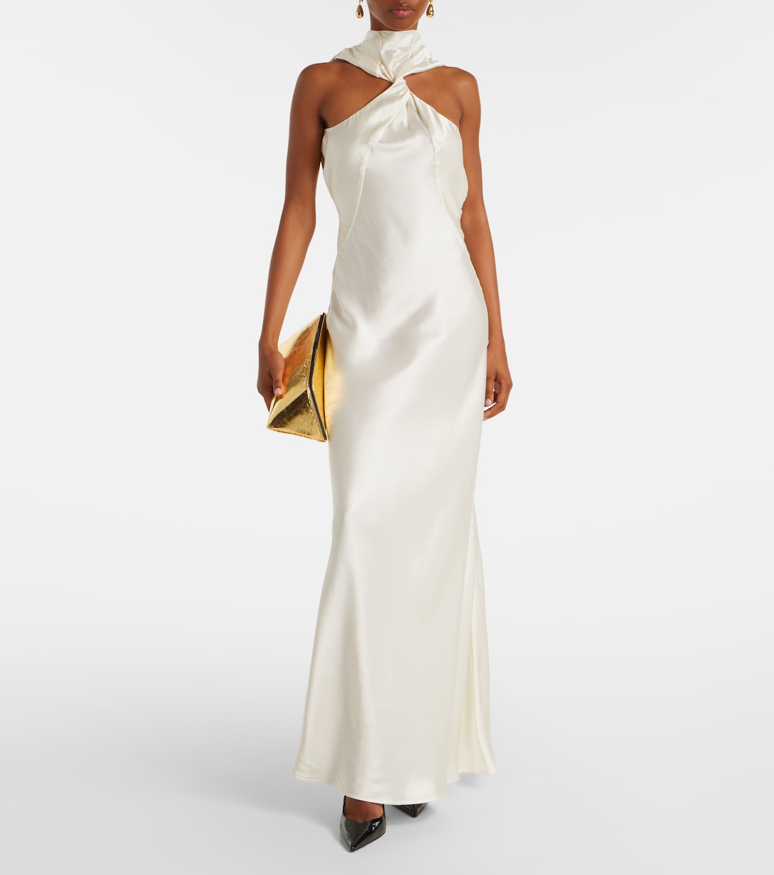 Abito lungo in raso con scollo all’americana | The Attico
