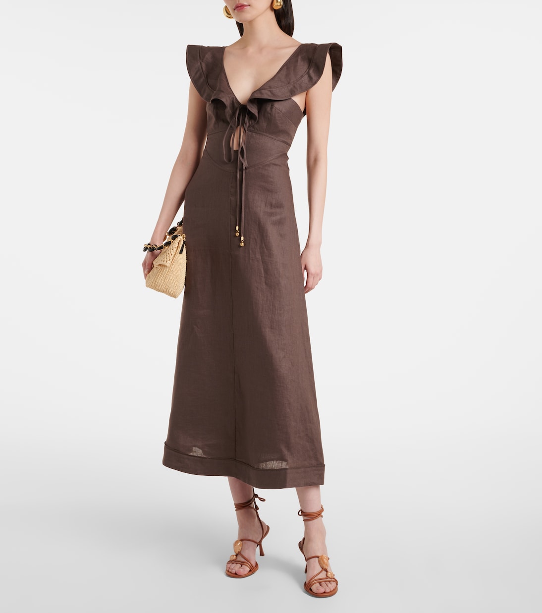 Rhiannon ruffled linen midi dress | Zimmermann