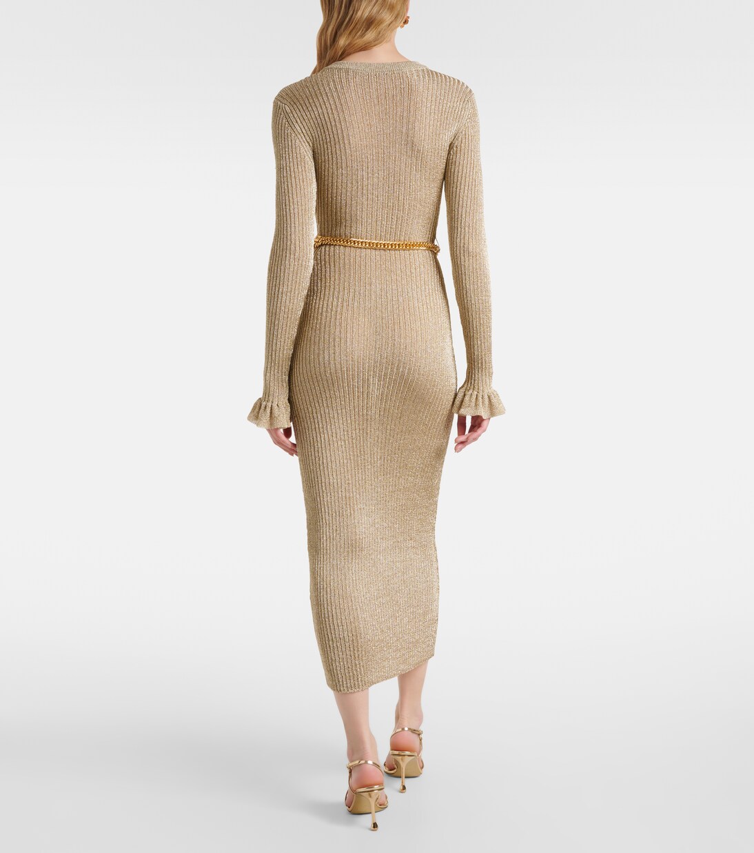 Ribbed-knit lamé midi dress | Self-Portrait