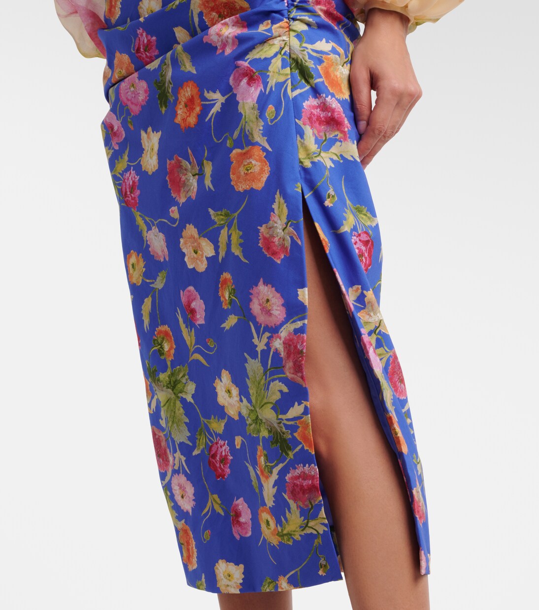 Floral ruched cotton-blend midi skirt | Carolina Herrera