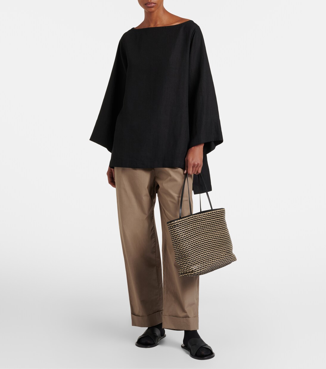 Beau Large leather-trimmed raffia tote bag | The Row