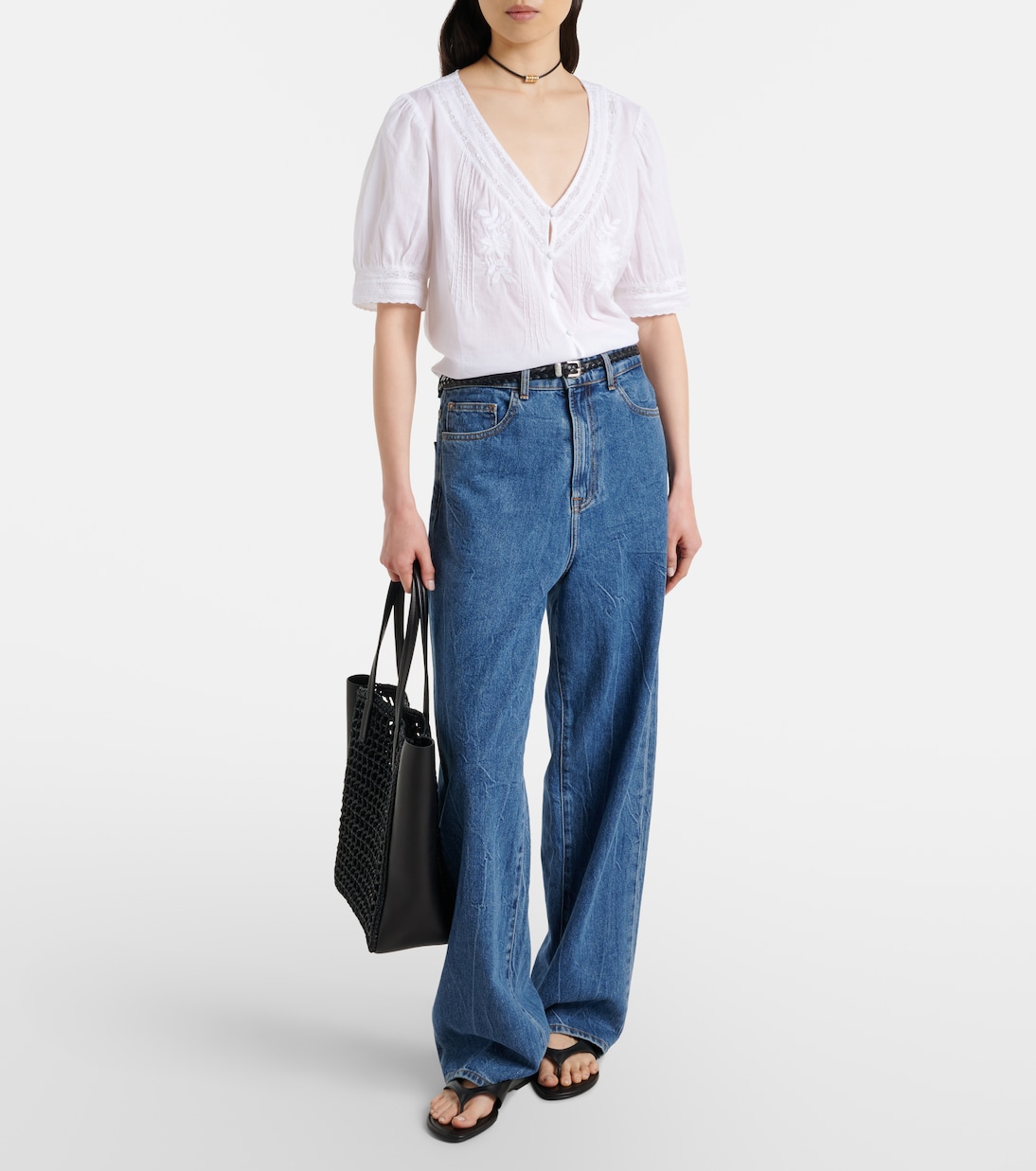 Mavis lace-trimmed cotton blouse | Velvet