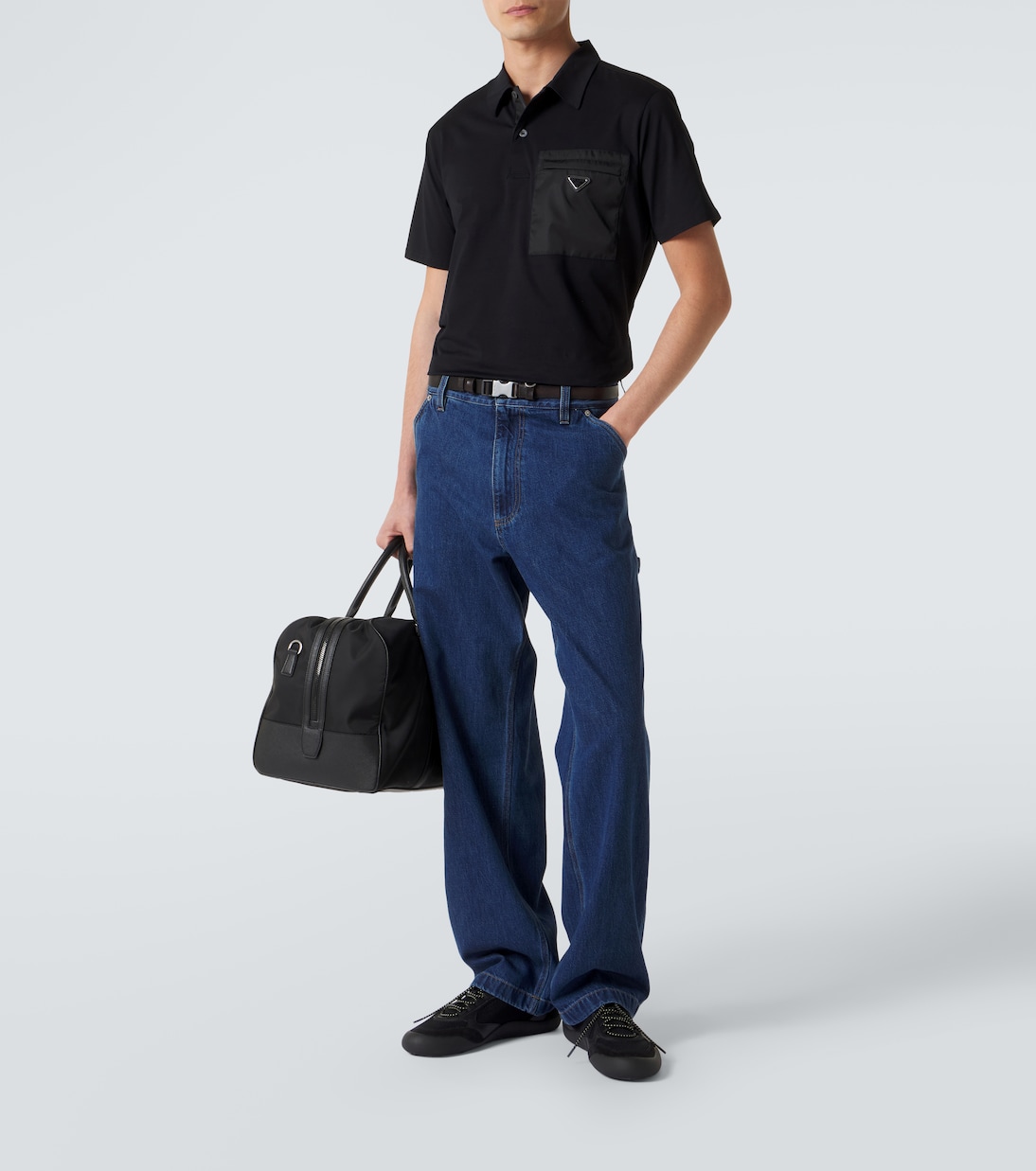 Re-Nylon-trimmed cotton-blend polo shirt | Prada