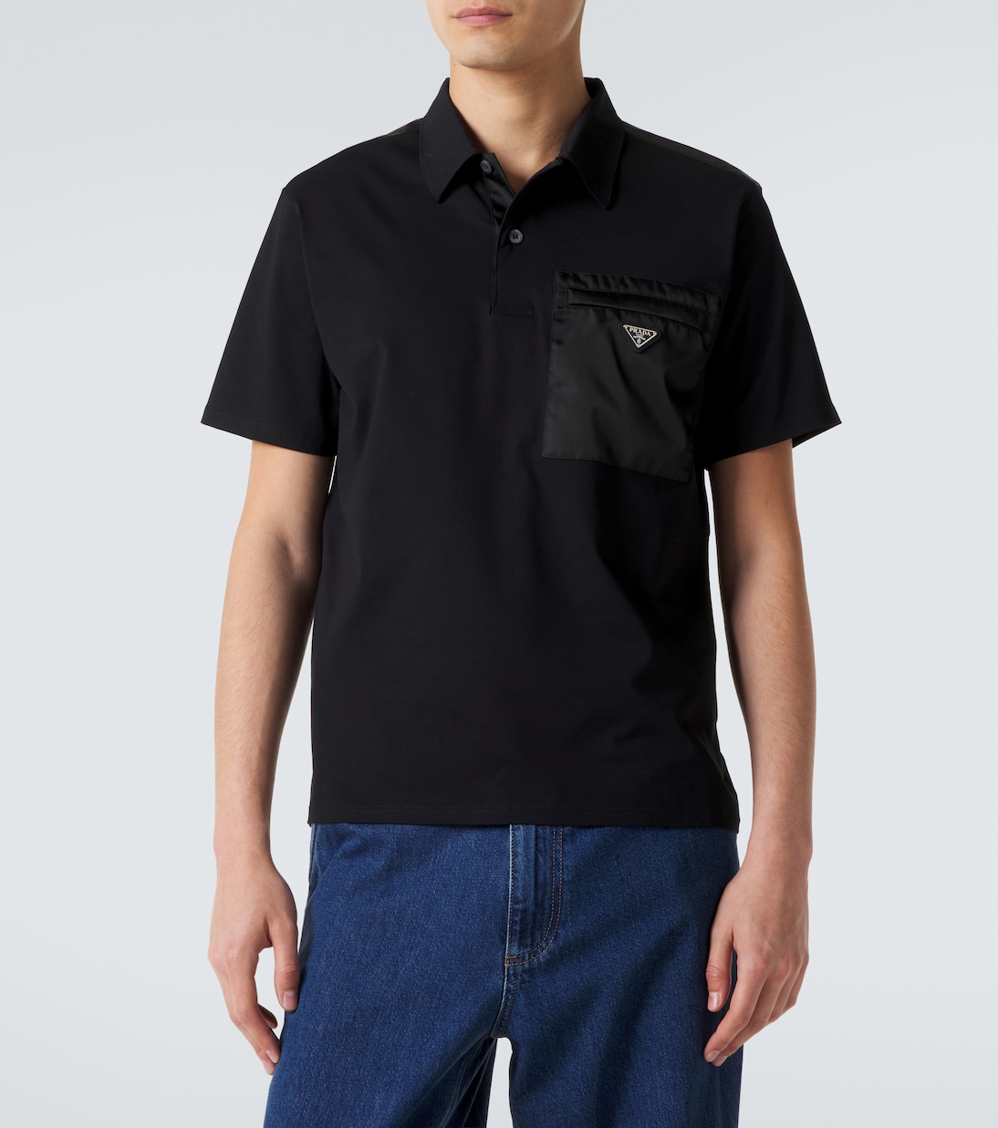 Re-Nylon-trimmed cotton-blend polo shirt | Prada
