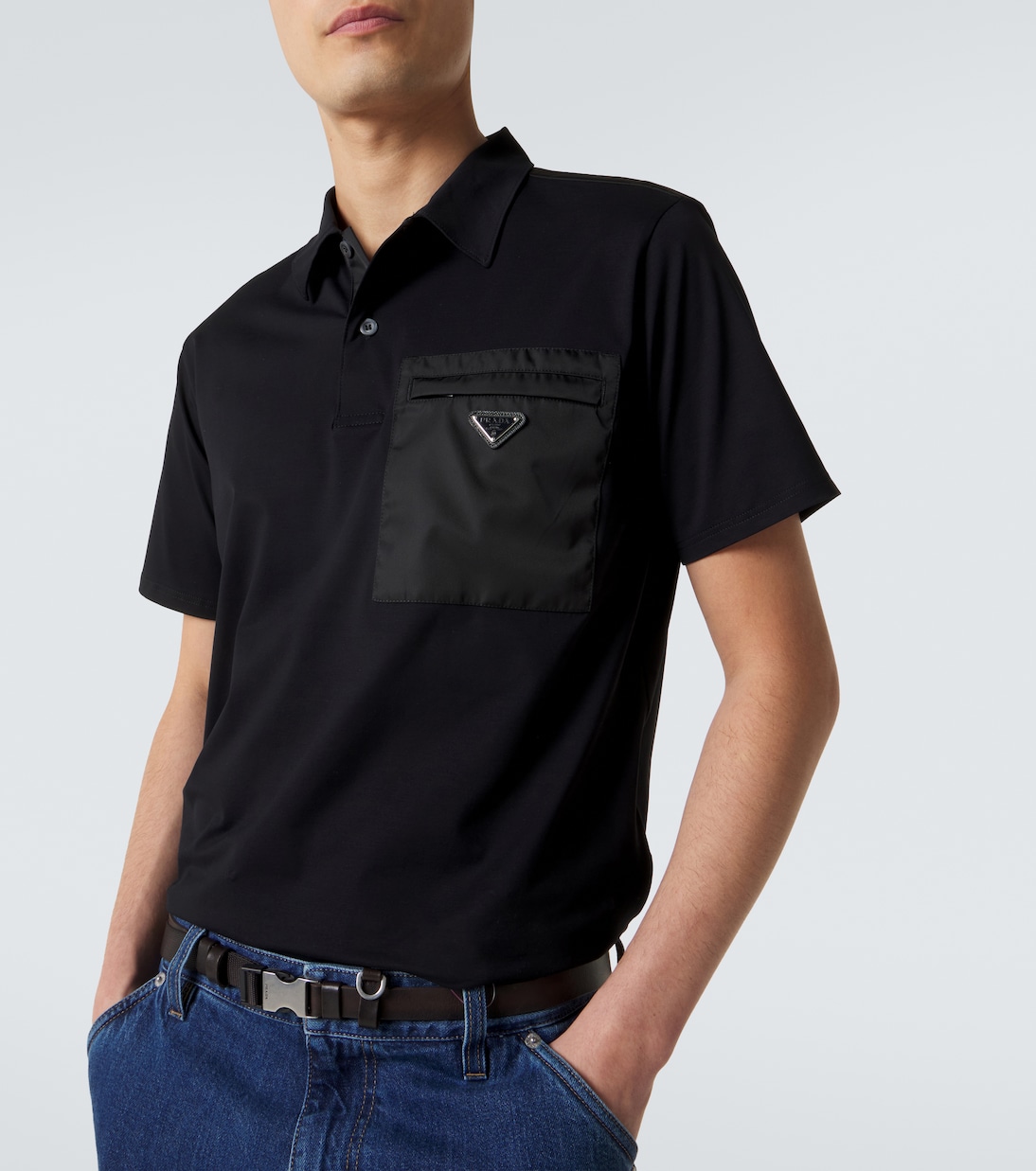 Re-Nylon-trimmed cotton-blend polo shirt | Prada