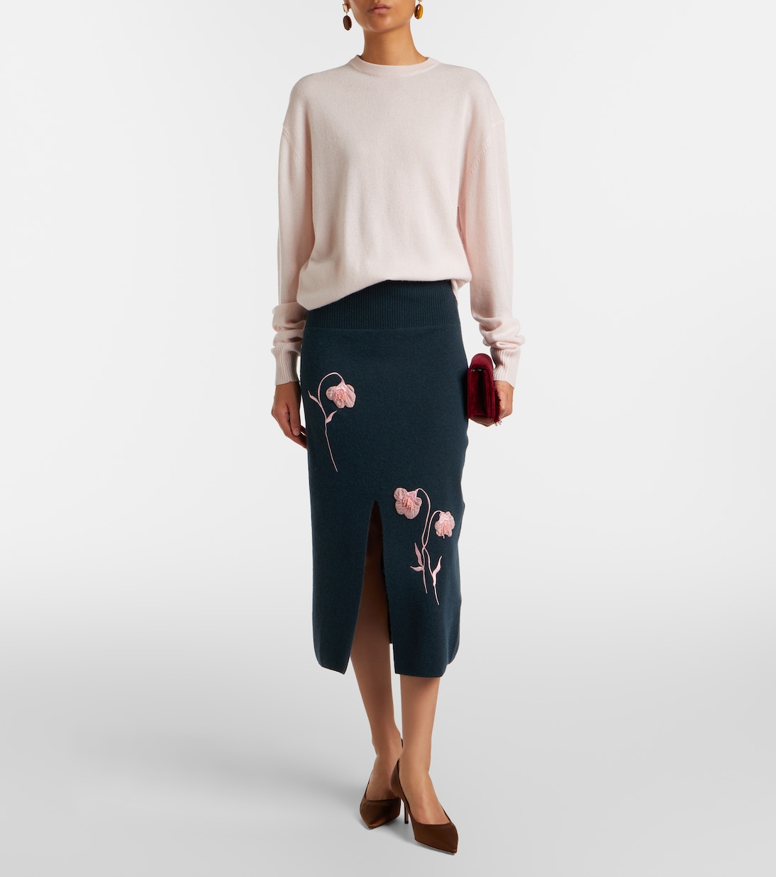 Verzierter Midirock mit Blumen-Applikation | Erdem