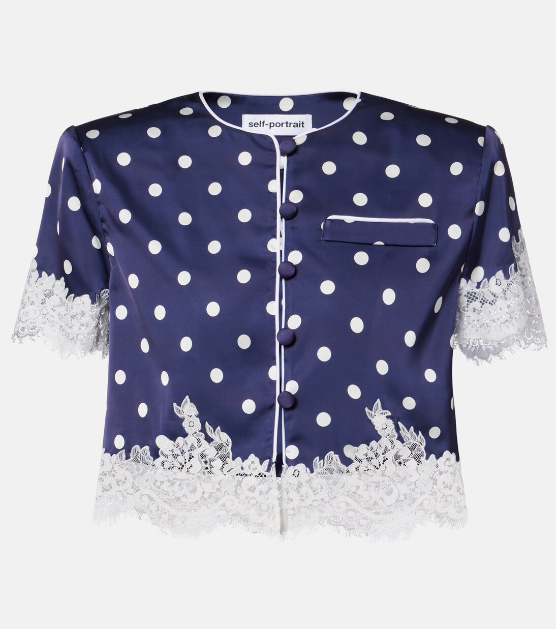 Lace-trimmed polka-dot satin crop top | Self-Portrait