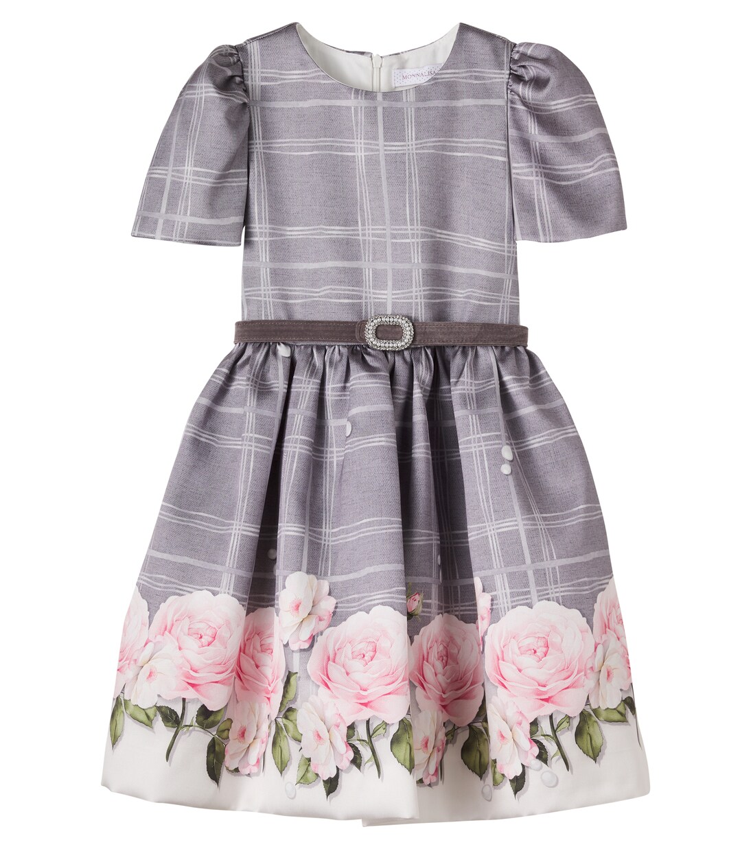 Checked floral belted dress | Monnalisa