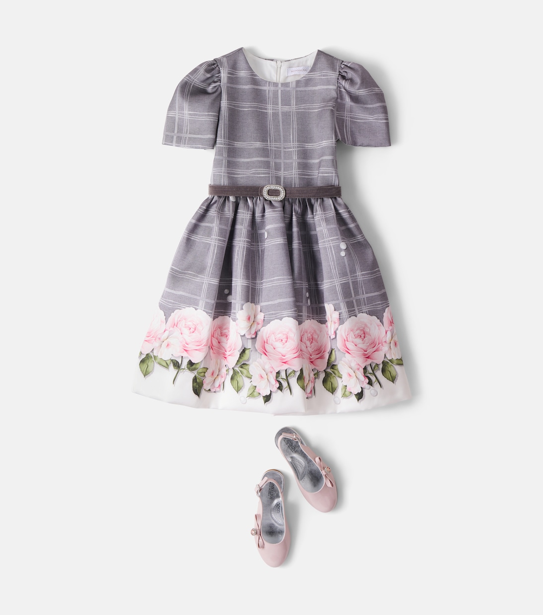 Checked floral belted dress | Monnalisa