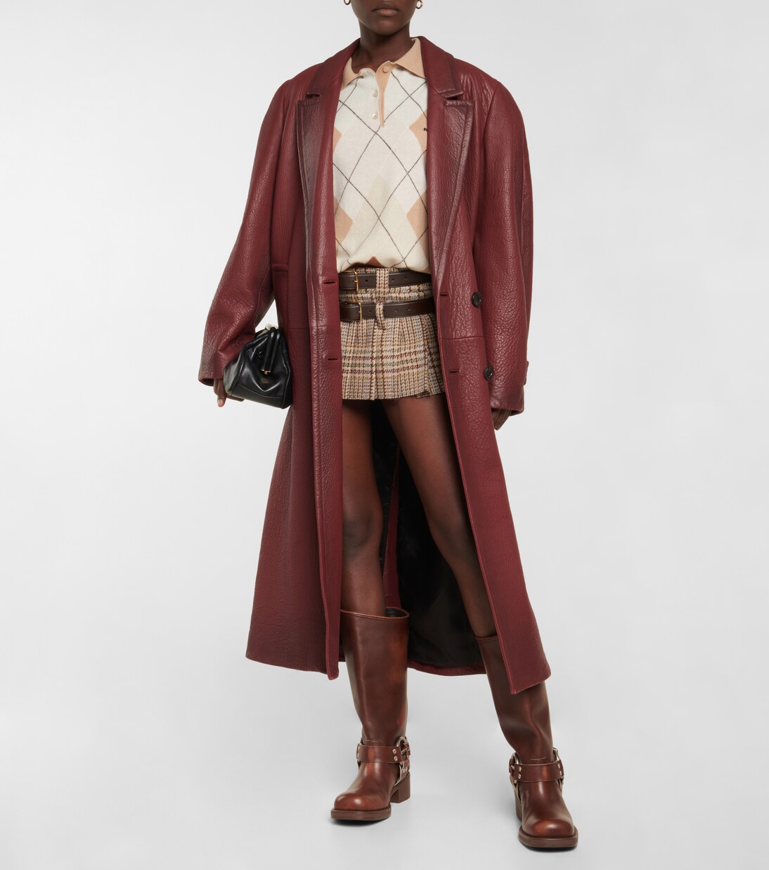 Mini-jupe en laine vierge à carreaux | Miu Miu