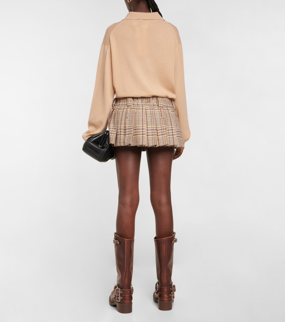 Mini-jupe en laine vierge à carreaux | Miu Miu