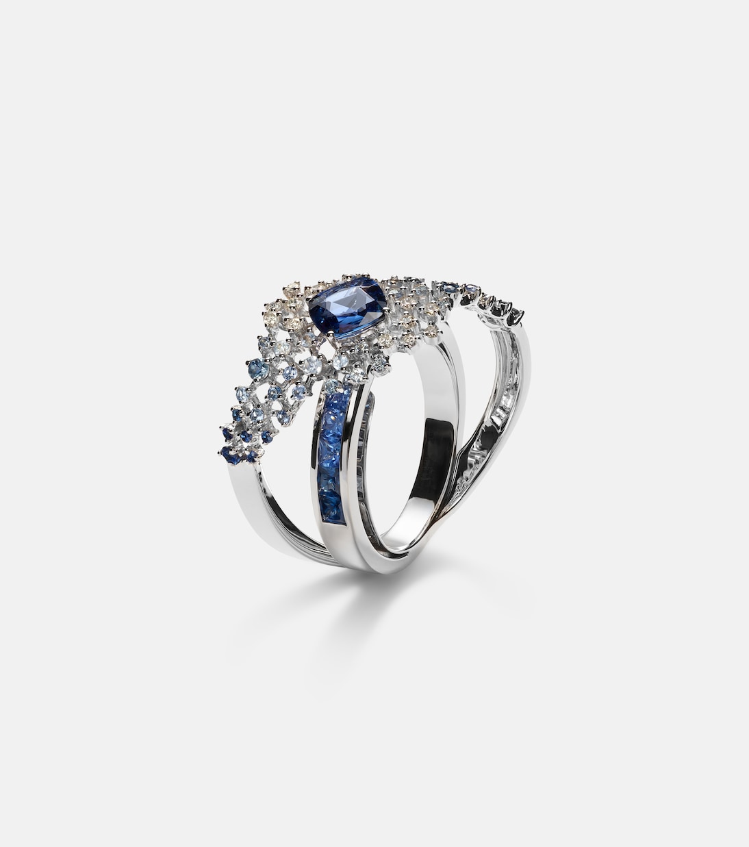 Bague Anillo Scatter en or blanc 18 ct, saphirs et diamants | Ananya